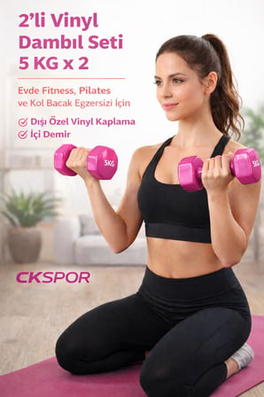 CKSpor 2’li Vinyl Dambıl Seti 5 Kg x 2 – Evde Fitness & Pilates İçin Vinil Kaplı Demir Dambıl