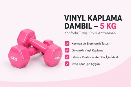 CKSpor 2’li Vinyl Dambıl Seti 5 Kg x 2 – Evde Fitness & Pilates İçin Vinil Kaplı Demir Dambıl
