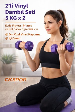 CKSpor 2’li Vinyl Dambıl Seti 5 Kg x 2 – Evde Fitness & Pilates İçin Vinil Kaplı Demir Dambıl