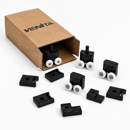Siyah 2 Alt 2 Üst Tekerlek Duşakabin Cam Kabin Tekerleği Takım 24 mm
