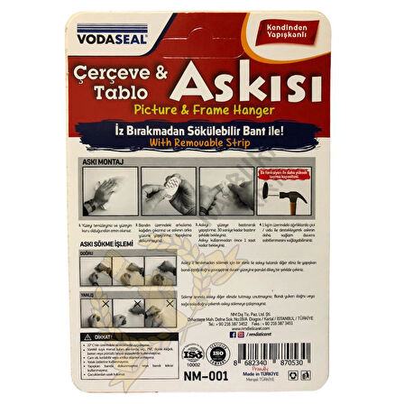 VodaSeal İz Bırakmadan Sökülebilir Bantlı Tablo ve Çerçeve Askısı - İkili Paket