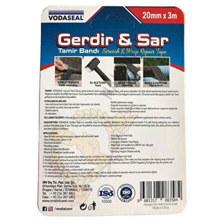 VodaSeal Gerdir&Sar Yapışkansız Birleşen Tamir Bandı - 20 mm x 3 mt.