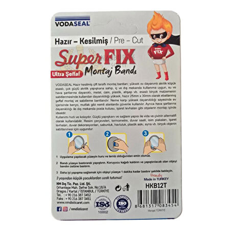 Vodaseal Superfix Kesilmiş Çift Taraflı Akrilik Montaj Bantları - 12 Parça