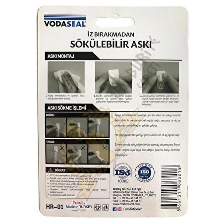 VodaSeal İz Bırakmadan Sökülebilir Askı - 3 Adet - Beyaz