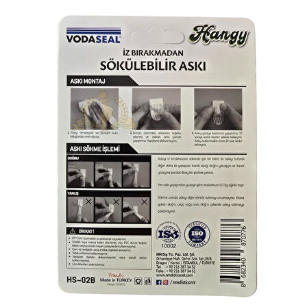 VodaSeal İz Bırakmadan Sökülebilir Küçük Askı - 5 Parça - Beyaz