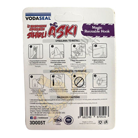 VodaSeal İz Bırakmadan Sökülebilir Sihirli Askı - Kare Gri