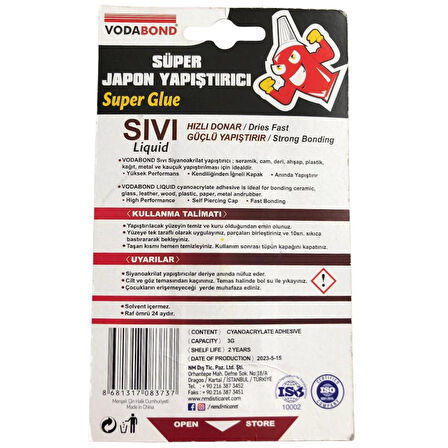 VodaBond Süper Japon Yapıştırıcı Şeffaf - 3 gr. - 5 Adet