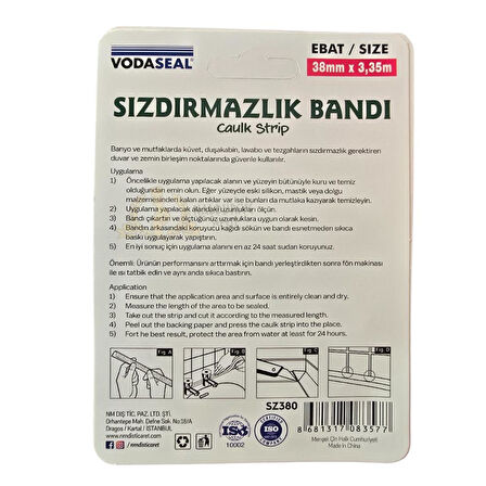 Vodaseal Su Geçirmez Sızdırmazlık Bandı Beyaz - 38 mm x 3.35 m.