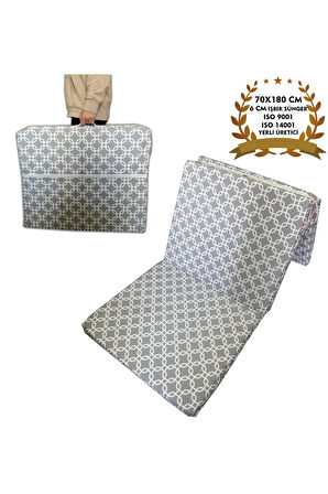 Katlanır Yer Yatağı Ve Tek Kişilik Sünger Katlanır Minder Yatak 70x180 cm 6 cm -GRİ ZİNCİR