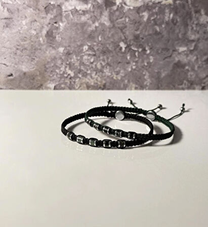 Varisit, Kan, Hematit 2’li Bileklik - Çift Bileklik - Tasarım Makrome Bileklik 4 mm Ayarlanabilir