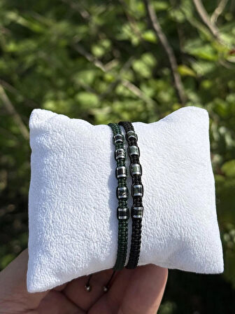 Varisit, Kan, Hematit 2’li Bileklik - Çift Bileklik - Tasarım Makrome Bileklik 4 mm Ayarlanabilir