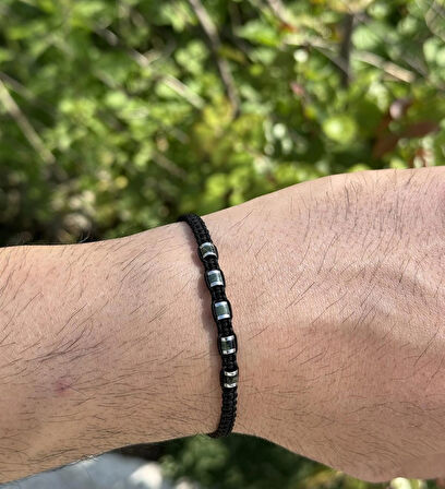 Varisit, Kan, Hematit 2’li Bileklik - Çift Bileklik - Tasarım Makrome Bileklik 4 mm Ayarlanabilir