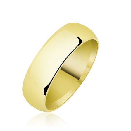 925 Ayar Gümüş Gold Kaplama 6 mm Düz Bombeli Unisex Alyans