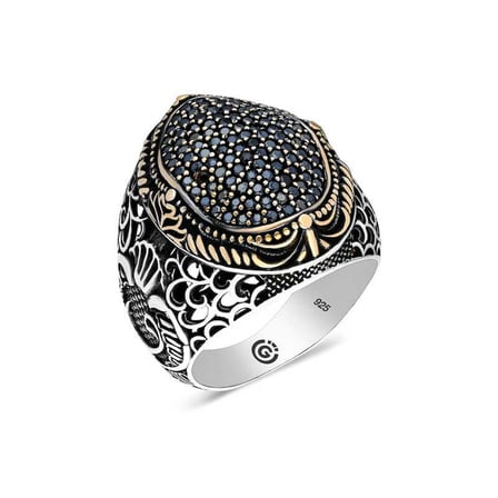 925 Ayar Gümüş Siyah Zirkon Taşlı Oval Erkek Yüzük