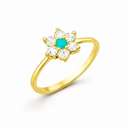 925 Ayar Gümüş Mavi Taşlı Gold Çiçek Kadın Yüzük