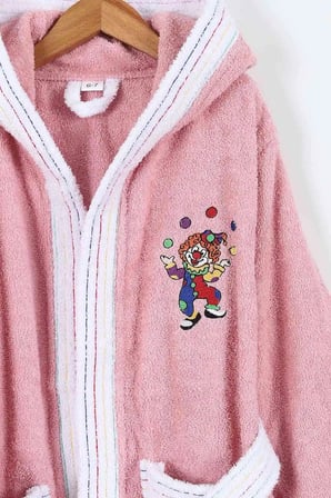 Bella Home Palyaço Nakışlı Kapüşonlu Çocuk Bornozu - %100 Cotton - Orijinal Kutulu
