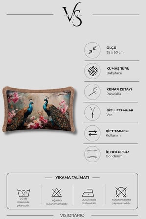 Tavus Kuşu Desenli Püsküllü Babyface Dokuma Kırlent Kılıfı