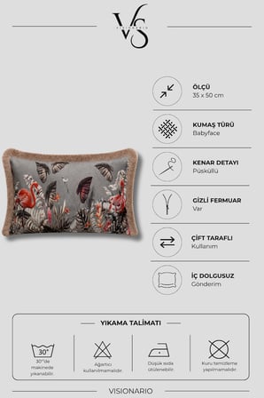 Tropikal Flamingo Desenli Püsküllü Babyface Dokuma Kırlent Kılıfı