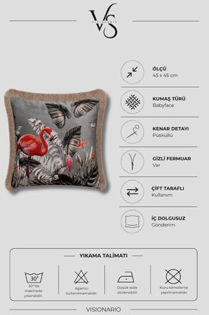 Tropikal Flamingo Desenli Püsküllü Babyface Dokuma Kırlent Kılıfı