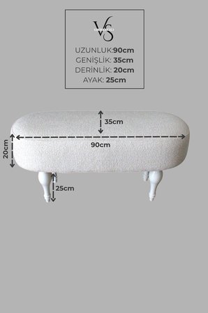 Dikdörtgen Puf – CRAFT Bukle Şönil Kumaş Beyaz Ahşap Ayaklı Modern Tasarım