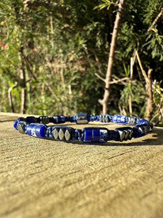Varisit, Hematit Bileklik - Ovis Blue Bileklik - Tasarım Bileklik 4mm Ayarlanabilir 