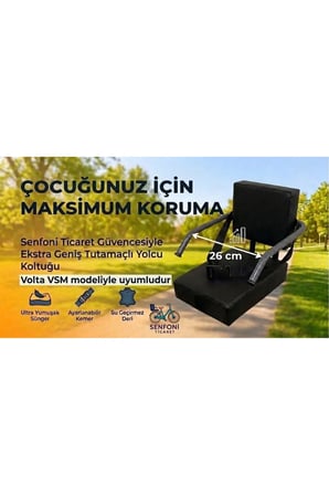 Volta VSM Yan Korumalı Çocuk Koltuğu, Emniyet Kemerli Deri Arka Bisiklet Koltuğu, Sele