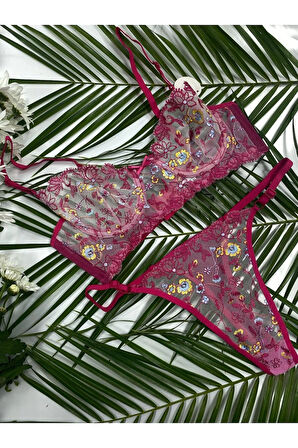 Pae İç Giyim Kaliteli Şık Çiçek Desenli Brode Sütyen Takım