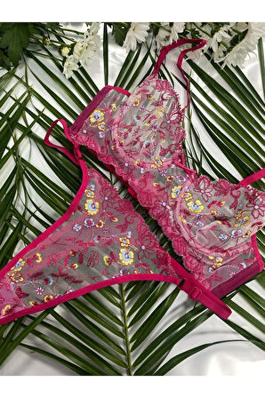 Pae İç Giyim Kaliteli Şık Çiçek Desenli Brode Sütyen Takım