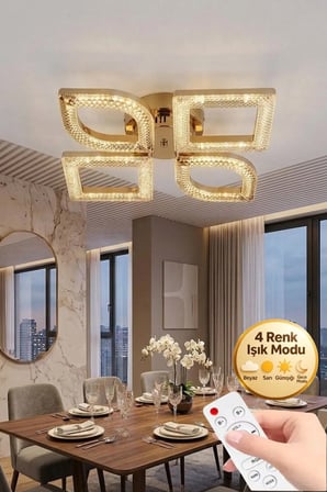 Vesta Model Gold 4"lü Kumandalı Ledli 3 Renk Modu Kristal Salon Mutfak Yatak Çocuk Odası Avize