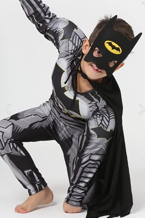1.KALİTE 3 PARÇALI PELERİN VE MASKELİ, KASLI GÖRÜNÜMLÜ BATMAN ERKEK ÇOCUK KOSTÜMÜ