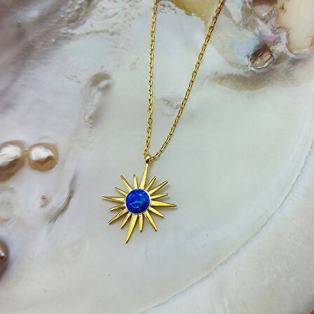 Vaoov 925 Ayar Gümüş Mavi Opal Taşlı Kutup Yıldızı Gold Kolye