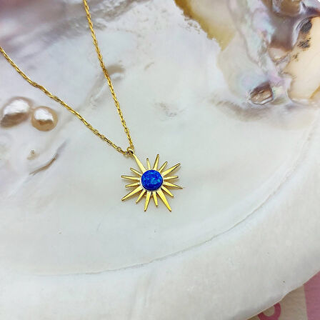 Vaoov 925 Ayar Gümüş Mavi Opal Taşlı Kutup Yıldızı Gold Kolye