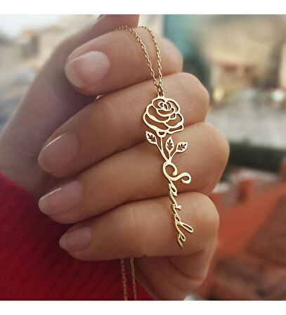 Vaoov 925 Ayar Gümüş İsimli Gül Kolye