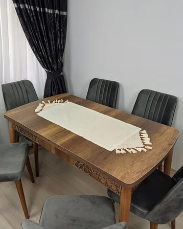  El Dantelli Püsküllü Runner Ranır Örtü Buldan Işi Monika Keten Sehpa Masa Üst