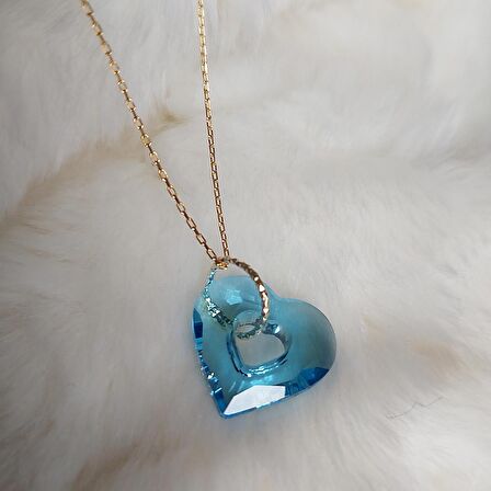 Vaoov 925 Ayar Gümüş Mavi Swarovski Taşlı Kalp Kolye