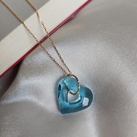 Vaoov 925 Ayar Gümüş Mavi Swarovski Taşlı Kalp Kolye