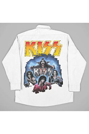 Kiss Rock Metal Müzik Grubu Baskılı Unisex Gömlek