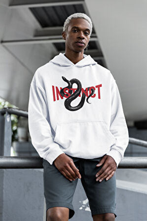Instinct Yazılı Unisex Oversize Yılan Temalı Hoodie