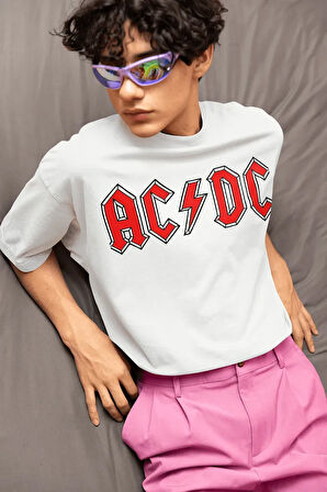 Ac Dc Baskılı Unisex Oversize Tişört