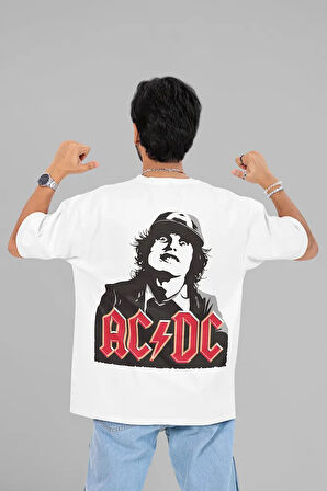 Ac Dc Baskılı Unisex Oversize Tişört