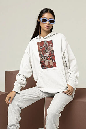 Örümcek Adam Marvel Baskılı Unisex Oversize Hoodie