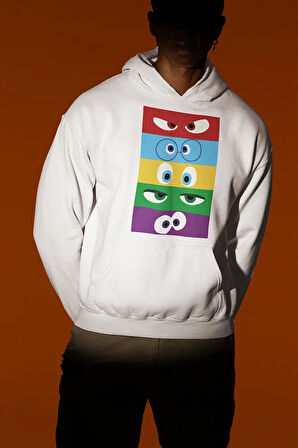 Ters Yüz Çizgi Film Baskılı Unisex Oversize Iınside Out Hoodie