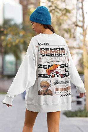 Demon Slayer Karakter Baskılı Unisex Oversize Anime Zenitsu Sweatshirt