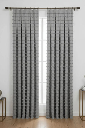 Wave Koleksiyon Gri 2'li Fon Perde En Sık Pile 1x3 – Özel Dokulu, Hazır Fon Perde