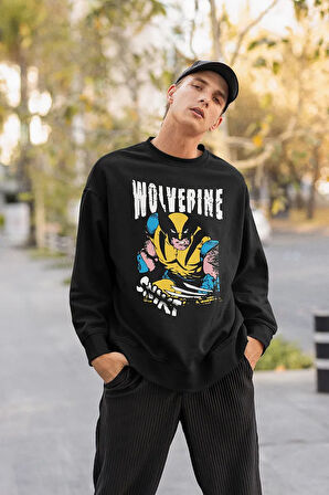 Wolverine Baskılı Unisex Oversize Kahraman Sweatshirt