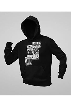 Tasarım Araba Baskılı Unisex Oversize Hoodie