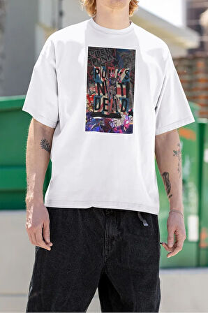 Punks Not Dead Baskılı Spider-Man Baskılı Unisex Oversize Tişört