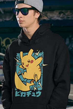 Çizgi Film Pokemon Pikaçu Baskılı Unisex Oversize Hoodie