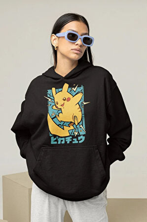 Çizgi Film Pokemon Pikaçu Baskılı Unisex Oversize Hoodie