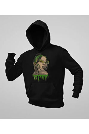 Tasarım Billie Eilish Baskılı Unisex Oversize Şarkıcı Hoodie